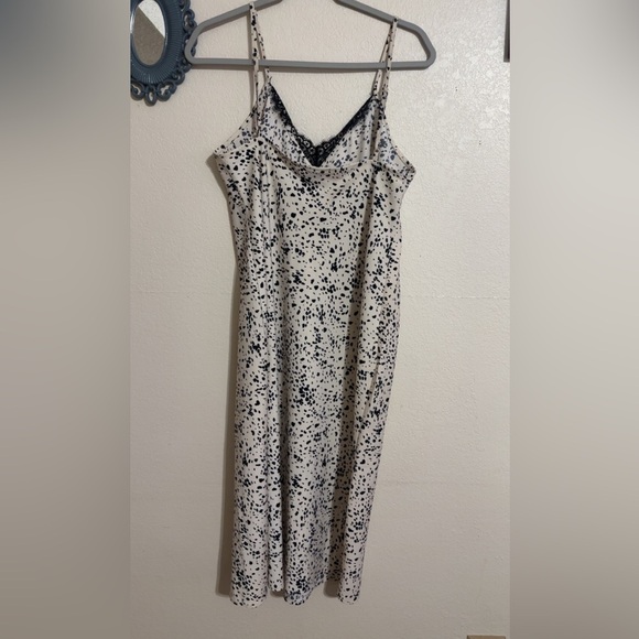 A New Day Black and Cream Spotted Midi Dress with a slit - Picture 3 of 9